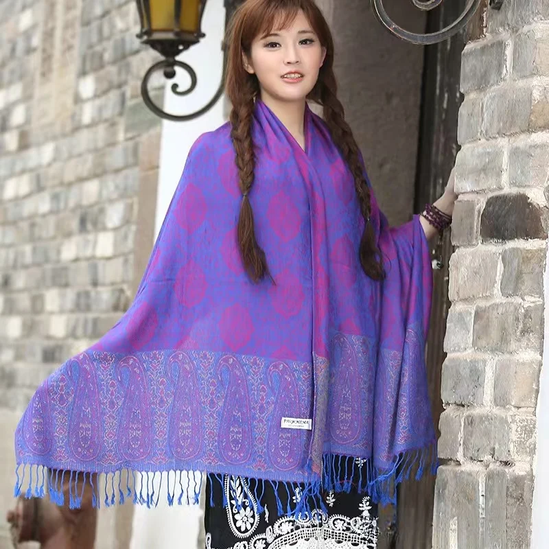 Special Sales Ethnic Shawls for Ladies Delicate Tassel Wrap Blanket Customizable Jacquard Pashmina Factory Direct