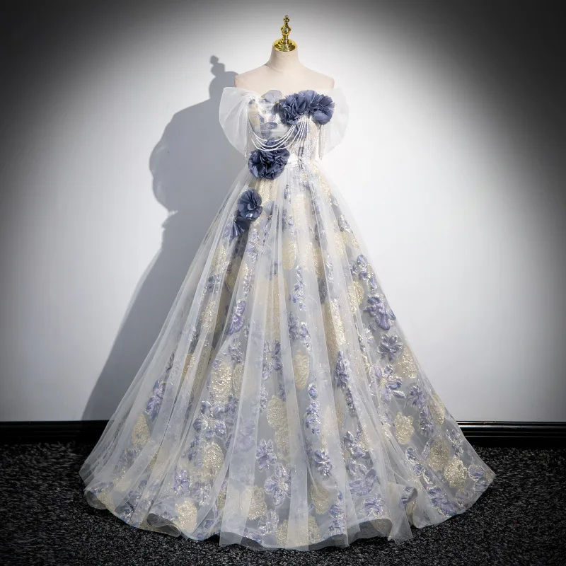 High Quality Professional Custom Cheap Heavy Industry Light Luxury Fairy Gauze Dress French Long Evening Dress