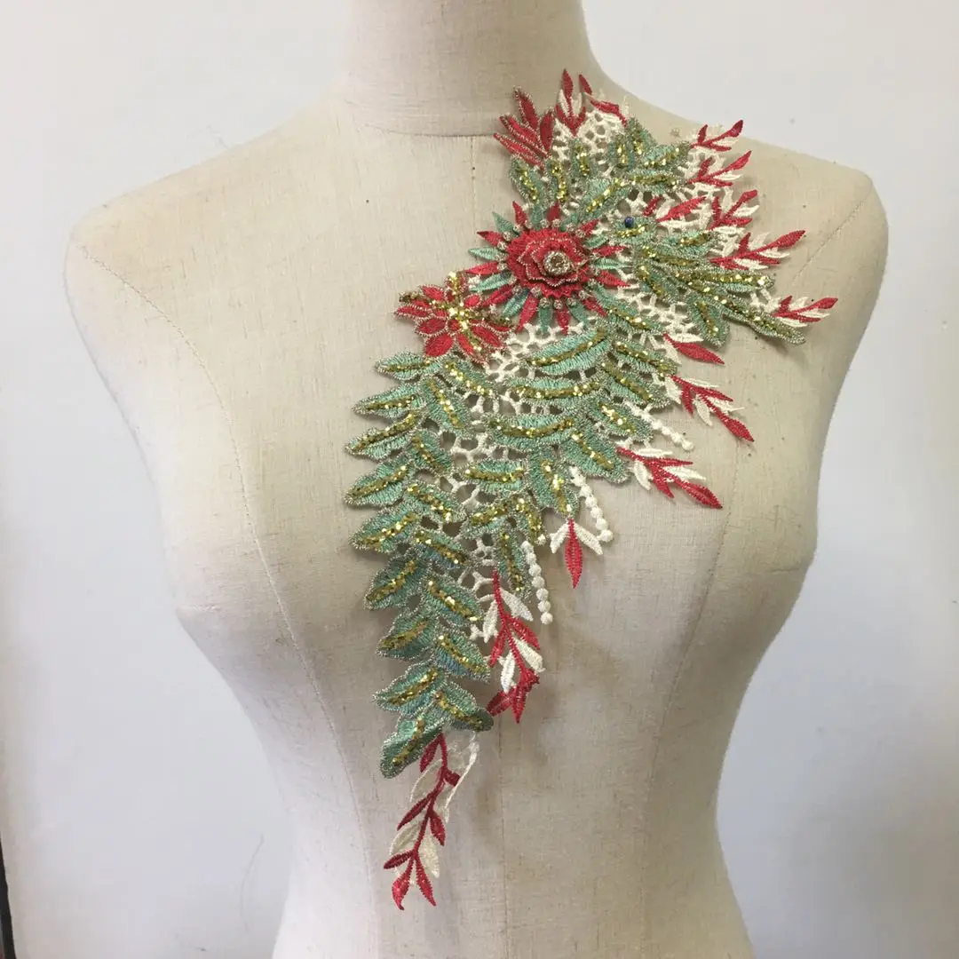 3D Floral Applique Metallic With Glitter Embroidery Lace Patch Sew on Lace Motif