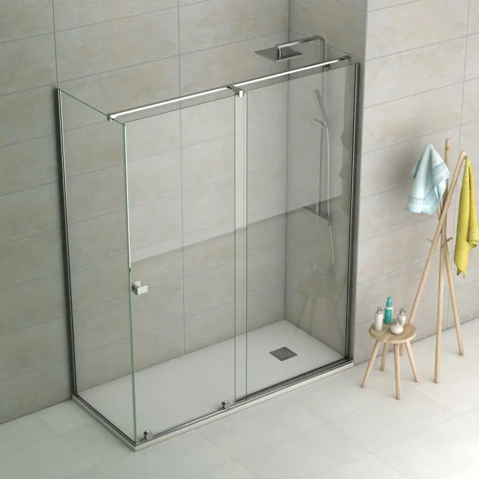 Home bathroom black framed walk in tempered glass shower panel/ glass door shower enclosures