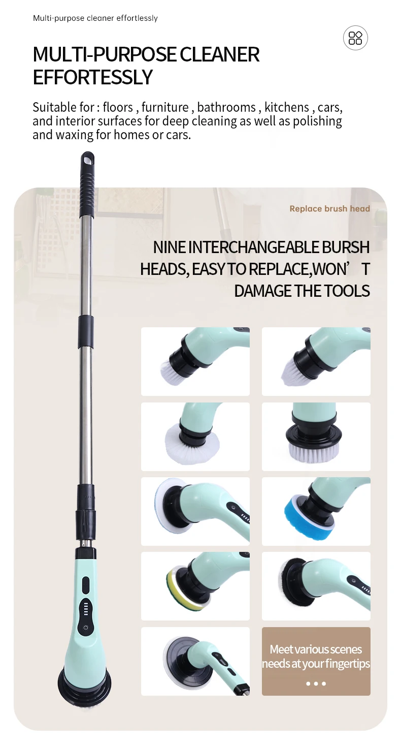 Electric Spin Scrubber Shower Cleaning Brush 2 speed 2000mah Power Scrubber Kitchen bathroom glass floor Cordless Cleaning Brush