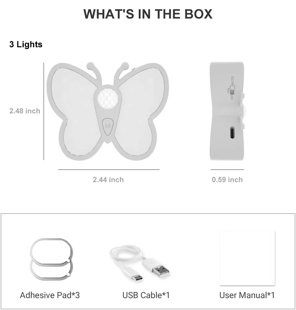 LED Butterfly Night Light Wireless Body Sensor USB Rechargeable Magnetic Night Lamp For Bedroom