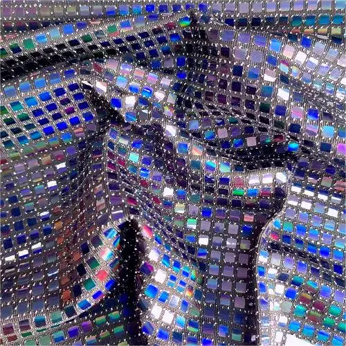 China Factory Pleated Fabric punching knitted 89%polyester 3%spandex silver lurex with metallic sequins fabric for dress