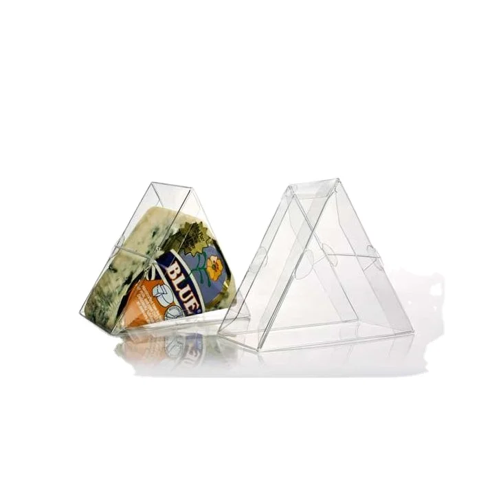 Custom design foldable triangle shape Crystal clear box plastic Gift Boxes food grade  Pet cake food box
