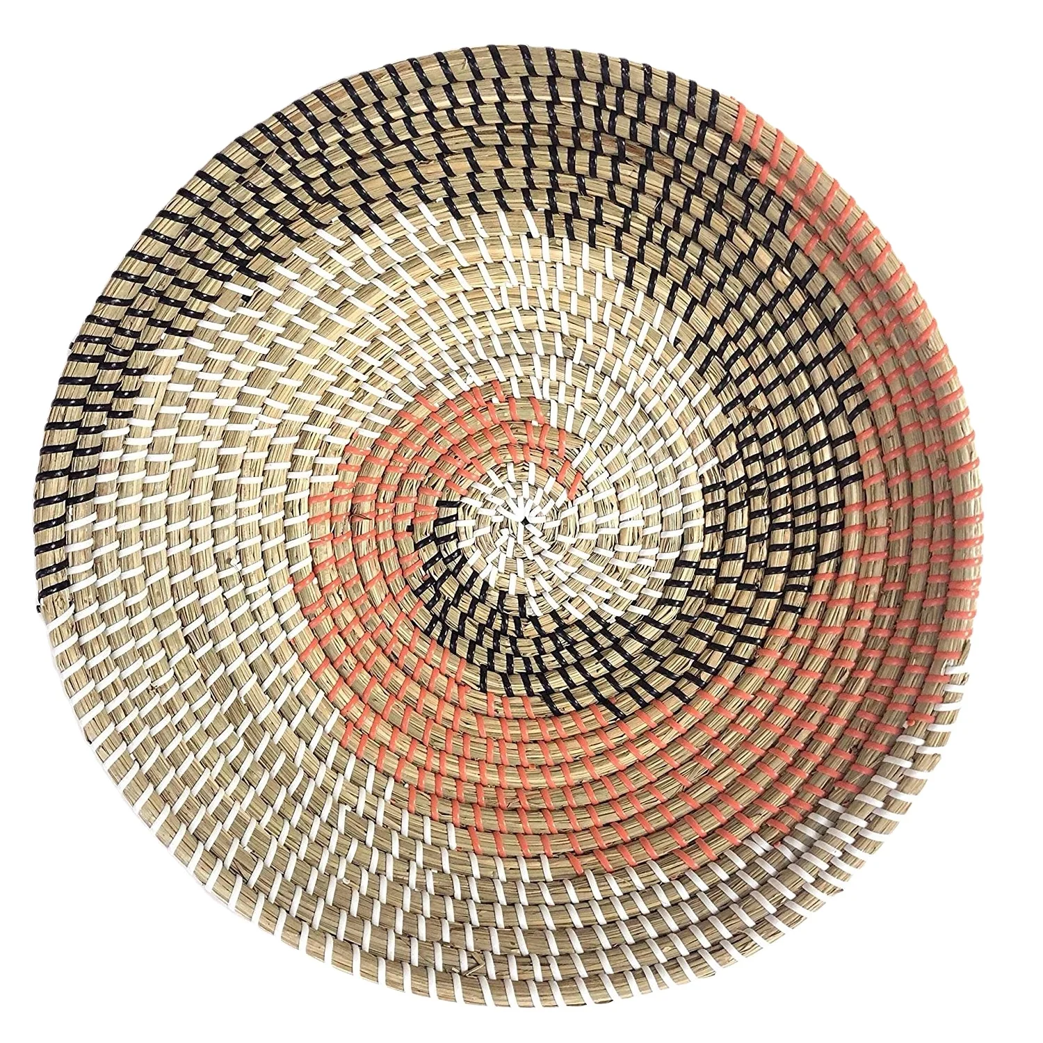 Best Selling Wave Blue Pattern Wicker Seagrass Wall Hanging Basket Decorative With Plastics String and Hook Made in Vietnam