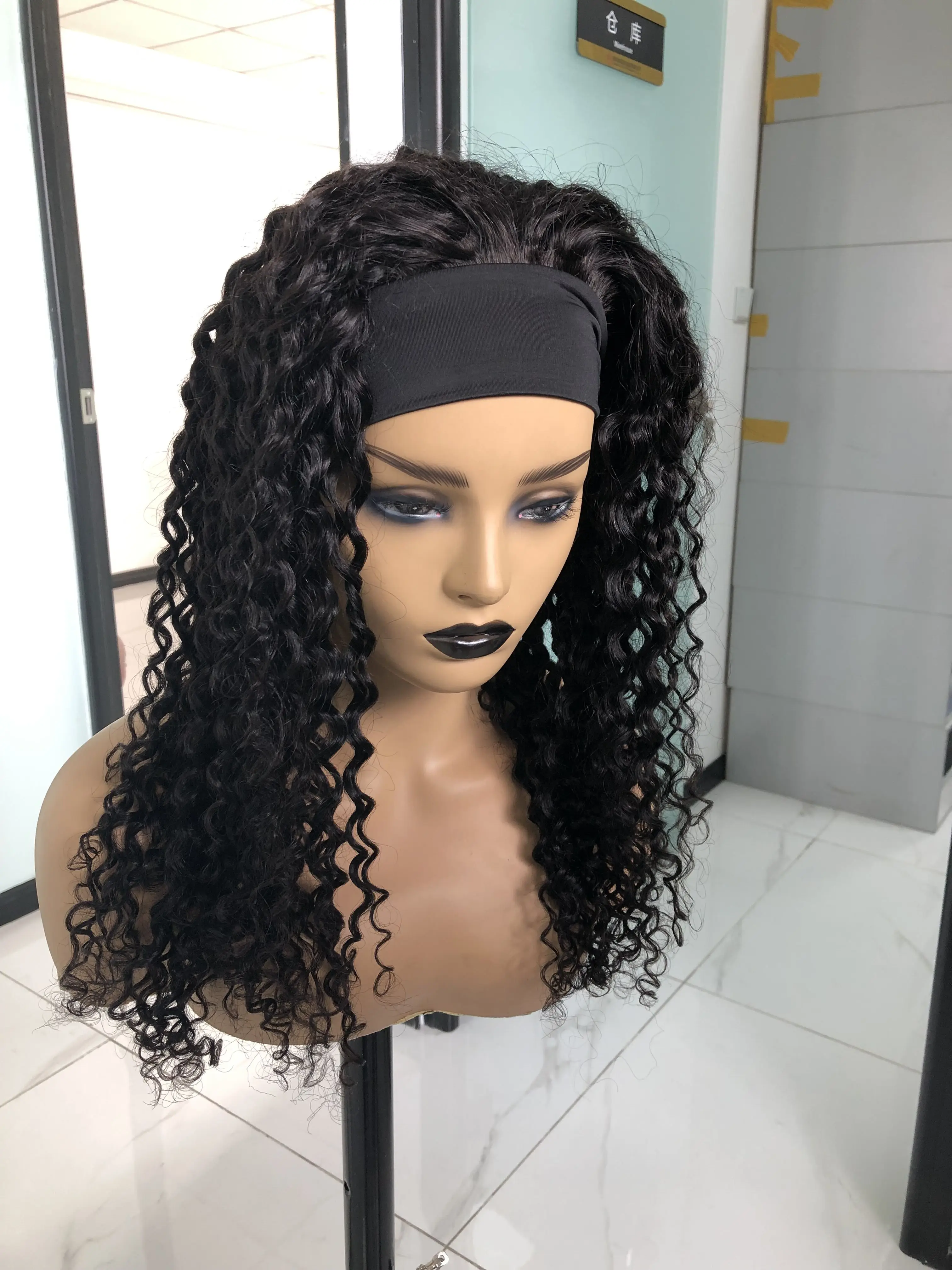 Cheap 150 180 Density Headband Wig Human Hair Brazilian Hair for Black Body Wave Curly Straight Women Natural Black 1 Piece Long
