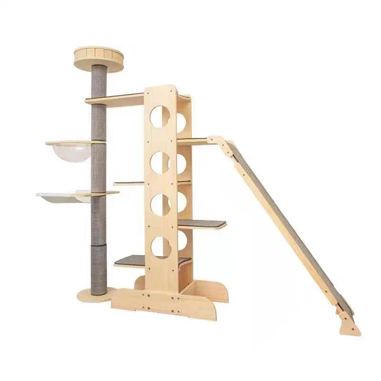 Modern Large Multi-Level Climbing Frame Jumping Platform Scratching Post Towers Solid Wood Cat Trees