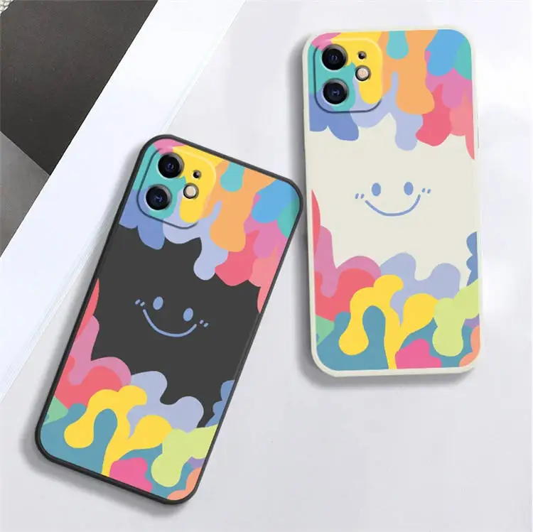 Cute Soft Smile Pattern Tpu Phone Case For Iphone 7-14 Pro Max With Lanyard Hole,For Iphone 14 Smile Case
