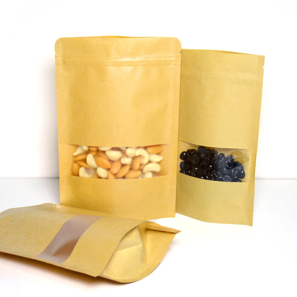 Factory Supply Doypack Ziplock Compostable Bags Cashew Snack Nut Food Packaging Kraft Paper Standup Pouch