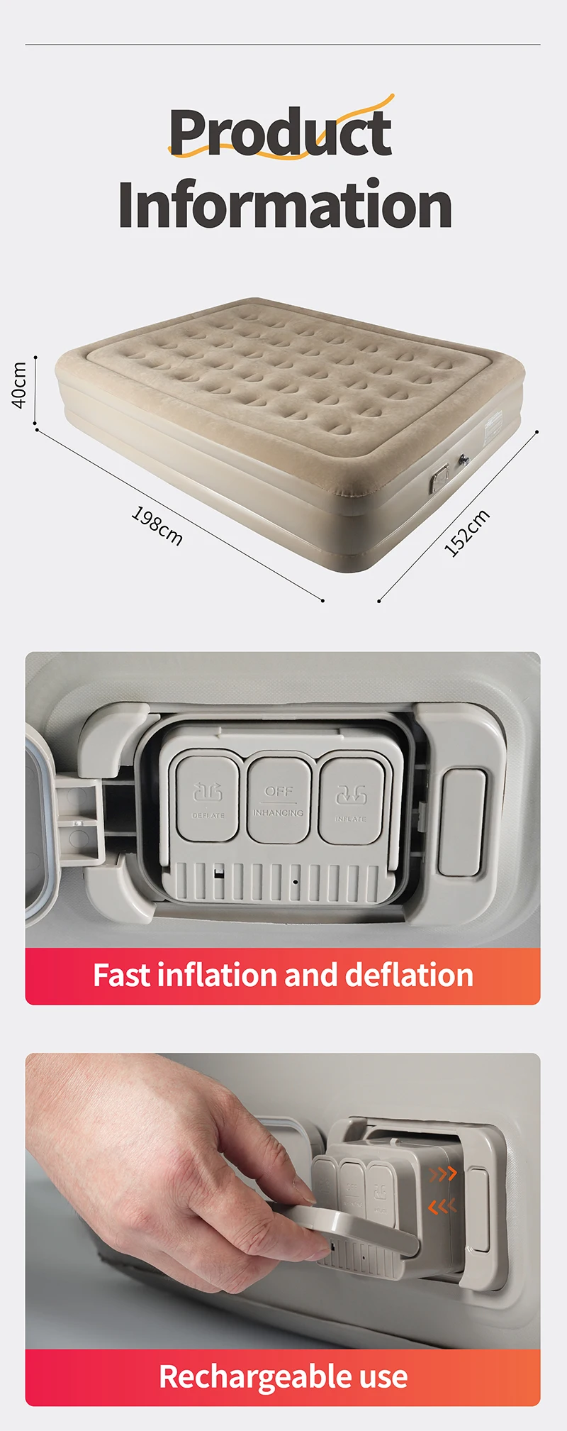 Portable Folding with carry bag Rechargeable Air Mattress with Built in Pump Twin Size Outdoor Camping Hiking Inflatable Air Bed