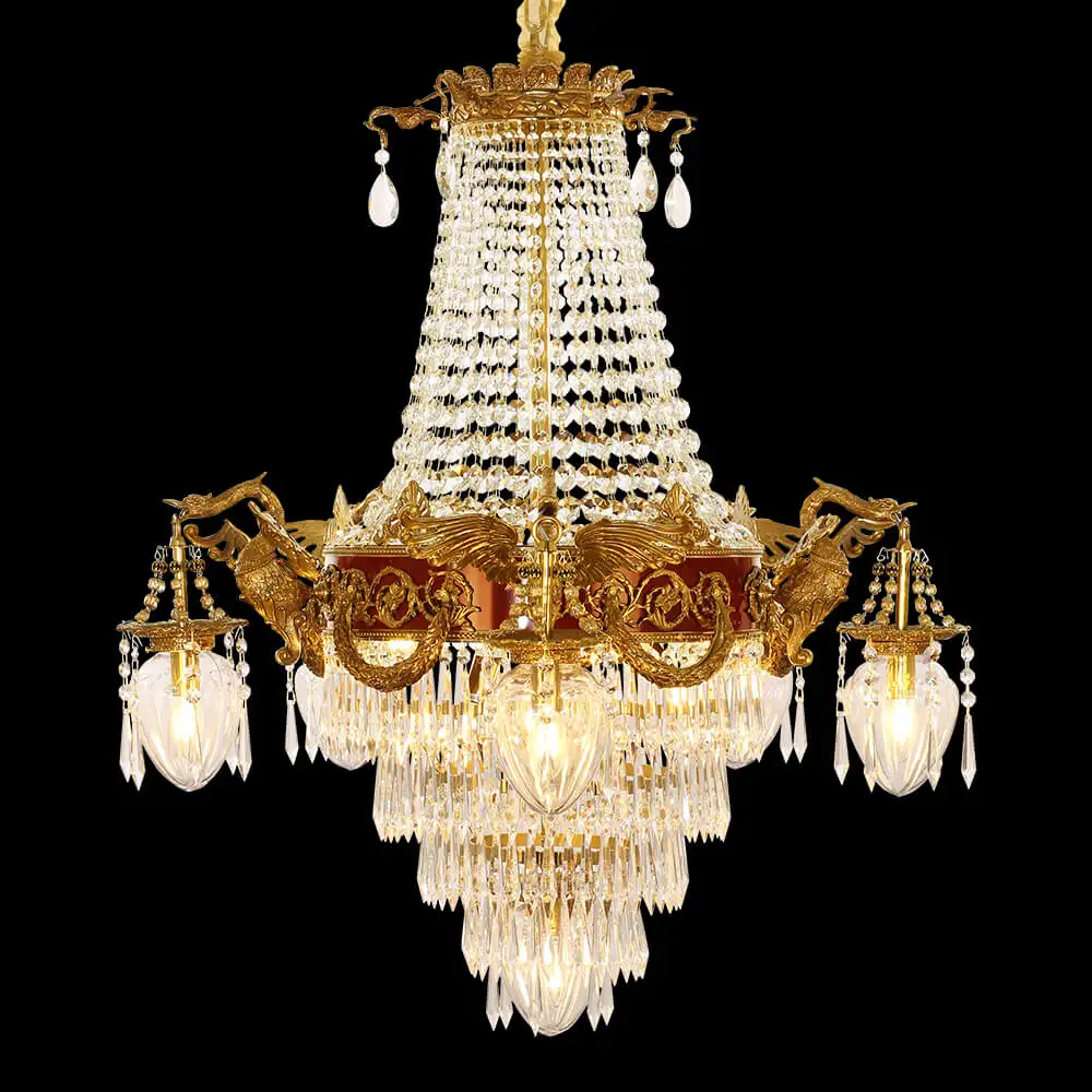 Modern Crystal Copper Luxury Chandelier Lighting Big Vintage Pendant Lamp Restaurant Lobby