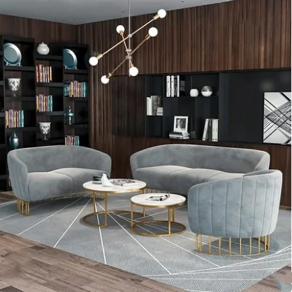 Morden leisure furniture polyester ropes weaving living room sofa set sectional seater velvet sofa