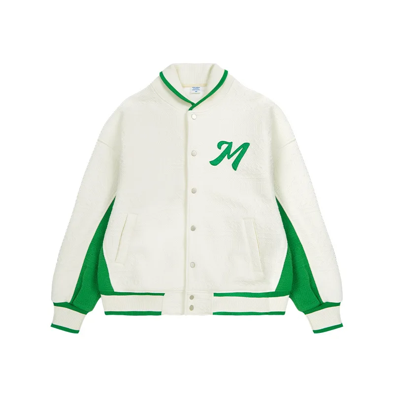 500 g geometric jacquard contrasting lapel applique baseball uniform autumn new  embroidered jacket
