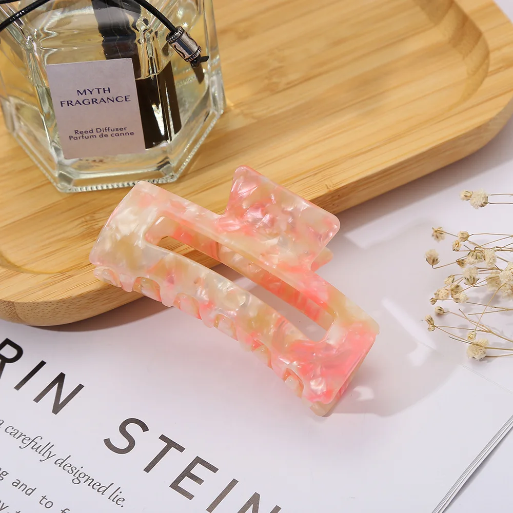 8.5cm Fancy Customized Marble Pattern Hair Clamp Rectangle Middle Cellulose Acetate Hair Claw Clips For Woman Hair Accessories