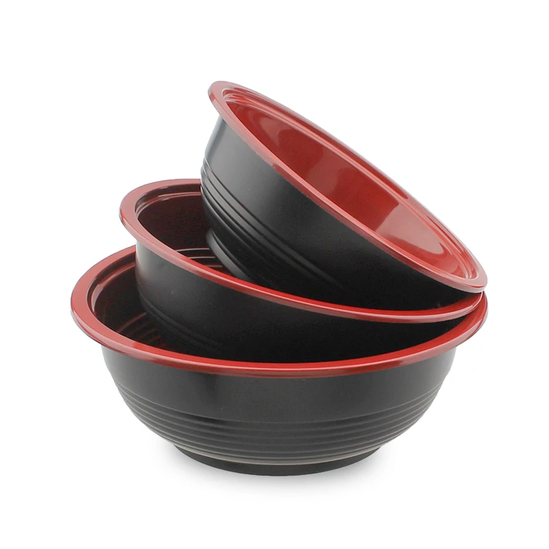 Customized Disposable PP Material Noodle Lunch Bowl with Lid Plastic Bowl Black Red Blister Food Round Shape Microwavable