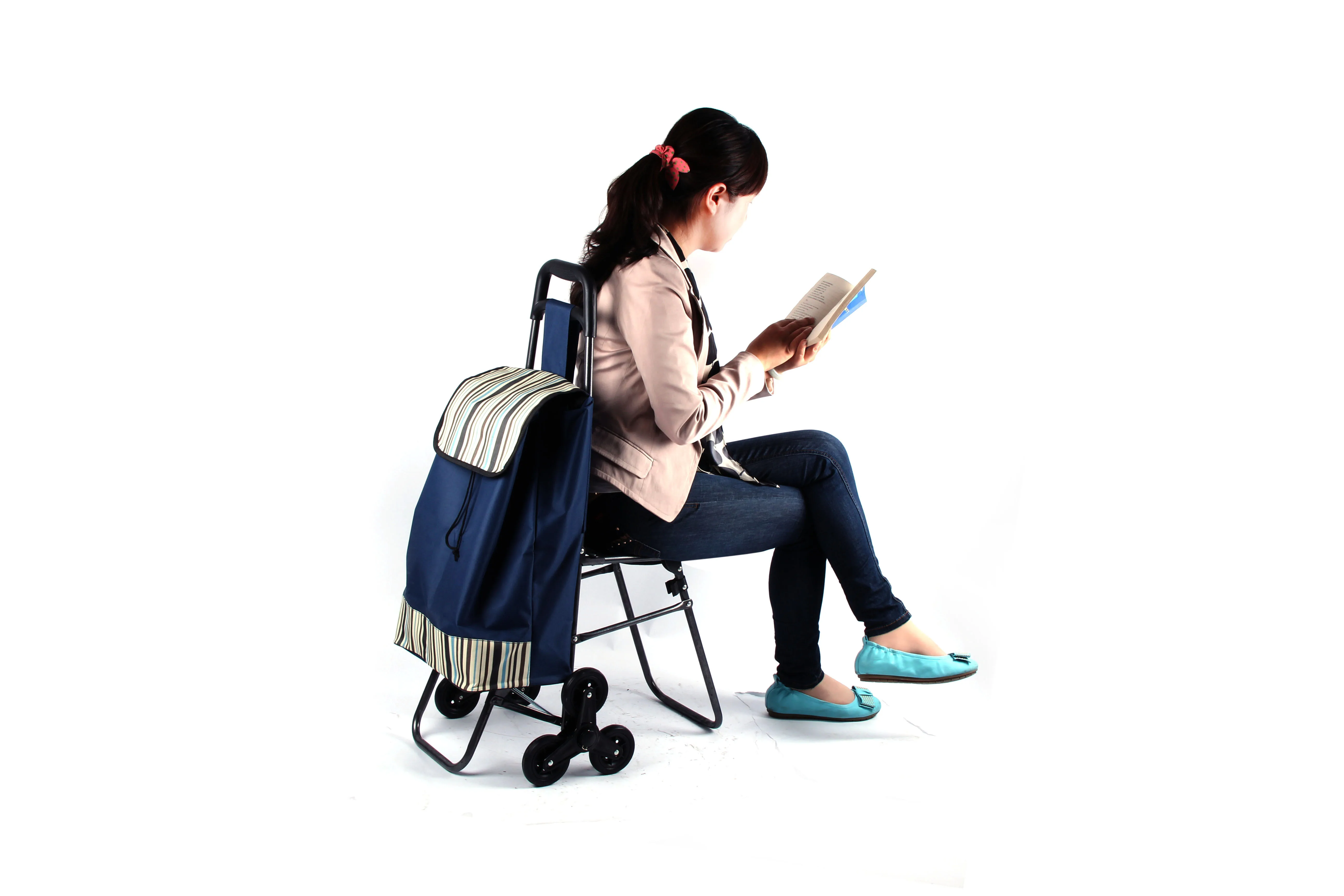 Six wheels shopping trolley with seat go upstairs