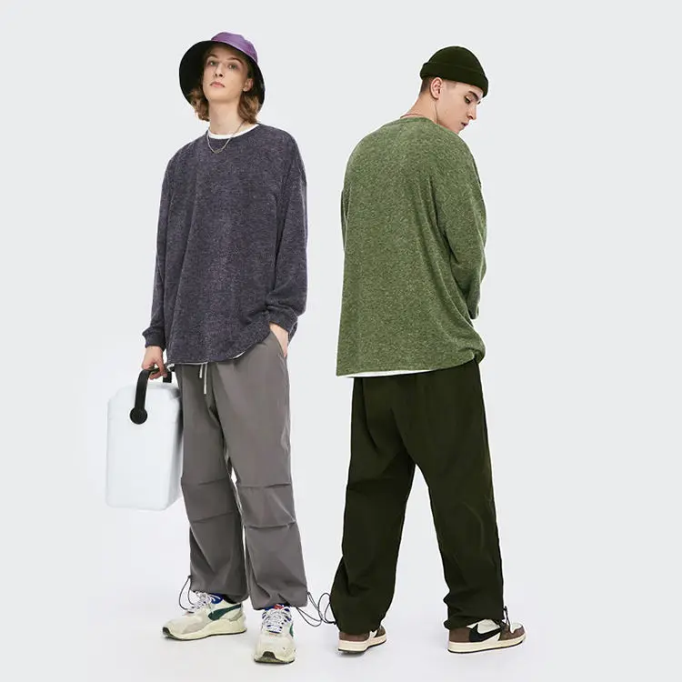 Streetwear Supplier Customized Breathable Wrinkle-Resistant Round Neck Vintage Plain Mohair Knit Long-Sleeved T-Shirt For Men