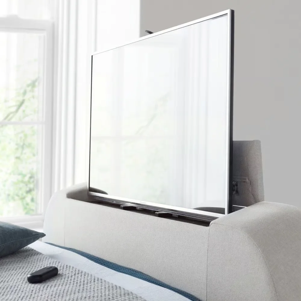 Natural Fabric Winged USB Ottoman Electric Media TV Bed