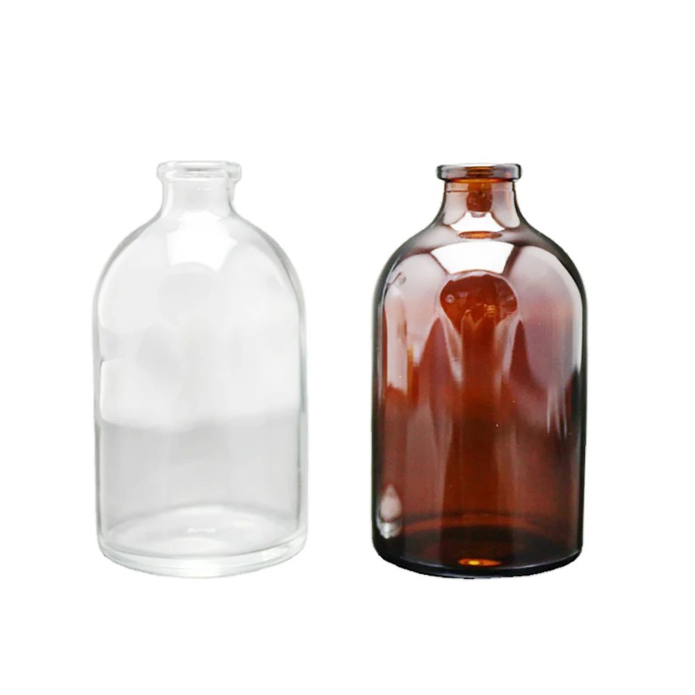50ml 100ml moulded transparent injection empty glass vial bottle for penicillin Medicine and Cosmetic