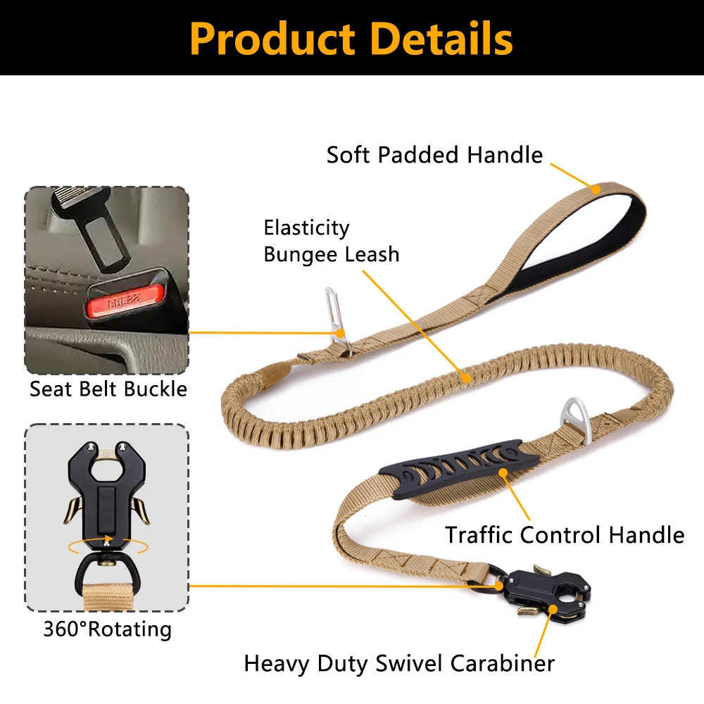 Custom Dog Lead Collar With LOGO Adjustable Quick Release Metal Buckle Pet Elastic Bungee Dog Leash Tactical Dog Collar
