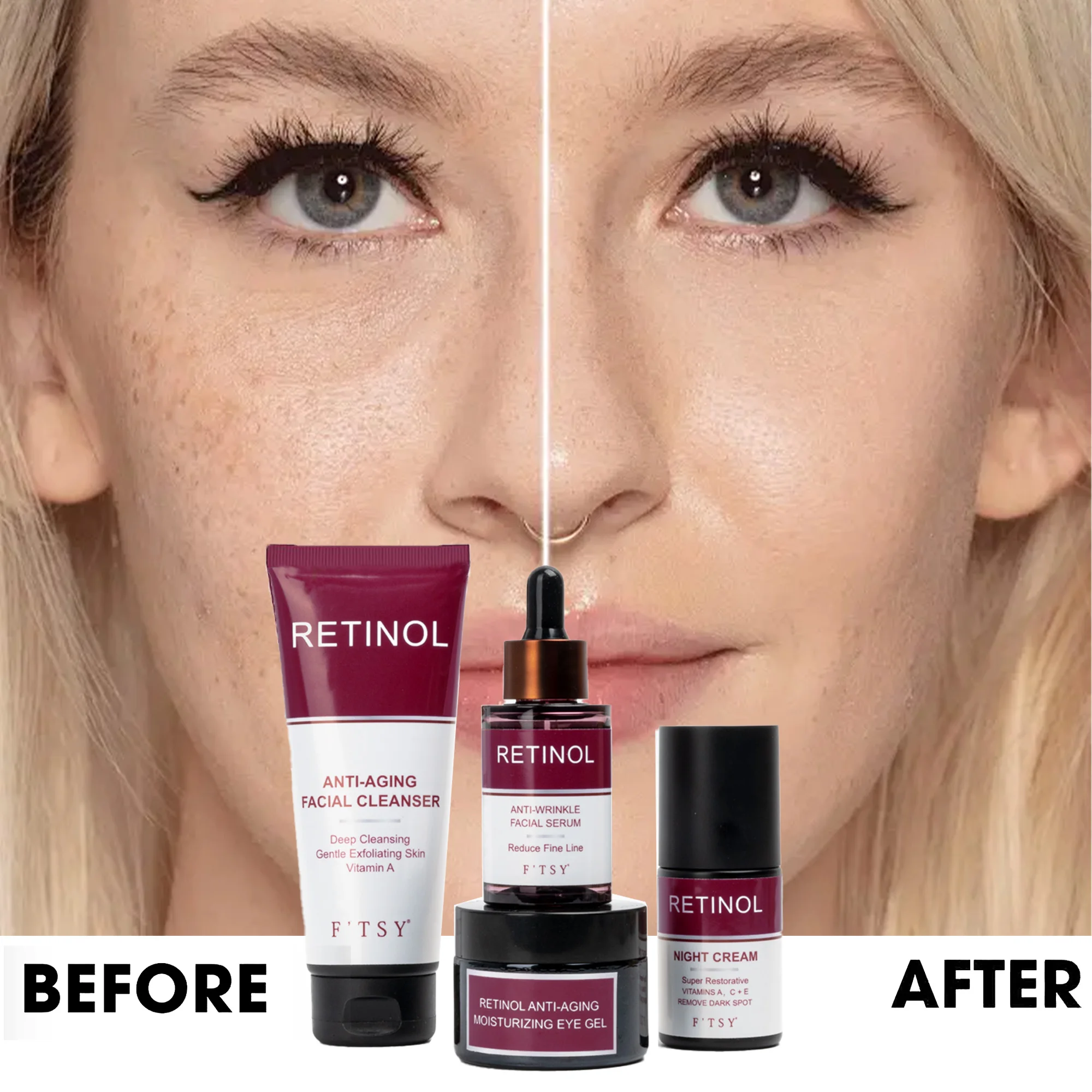 Private Label Vegan Bakuchiol Moisturizing Retinol Set Face Cream Anti Aging Serum Retinol Skin Care Set