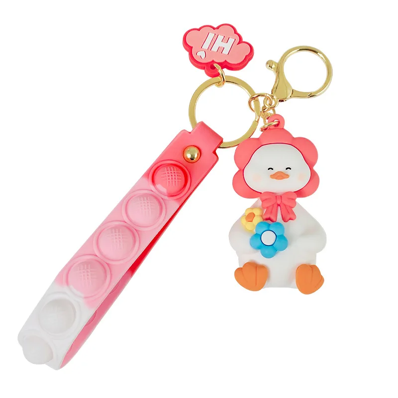 Host sell adorable Animation Comic Duckling Bracelet Wearable Push Poping bubble bracelet Duck Fidget Toy Keychain