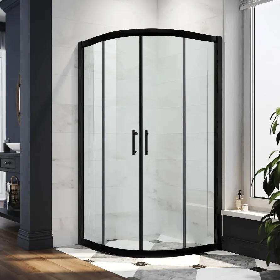 Black Frame Classic Design Round Curved Double Sliding Shower Room Shower Cabin