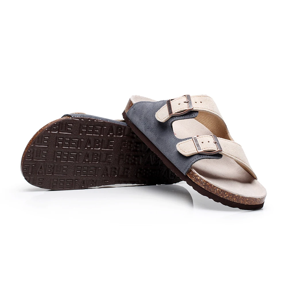 
Hot Sale women Suede Leather Sandals Shoes Double Buckle Cork sole Slippers 
