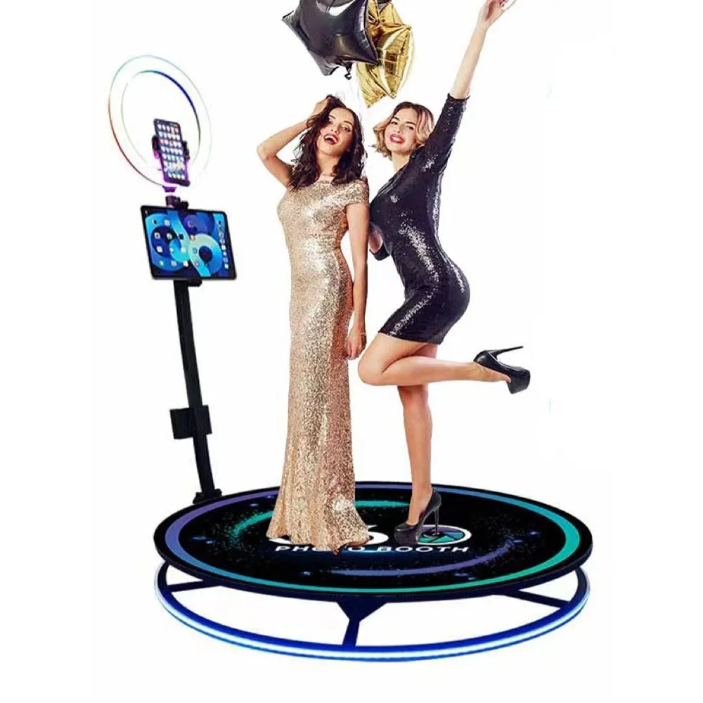 New Design Tempered Glass Led Automatic 360 Degree Photo Booth Rotating Camera With Rgb Light Photo Booth 360 Photobooth