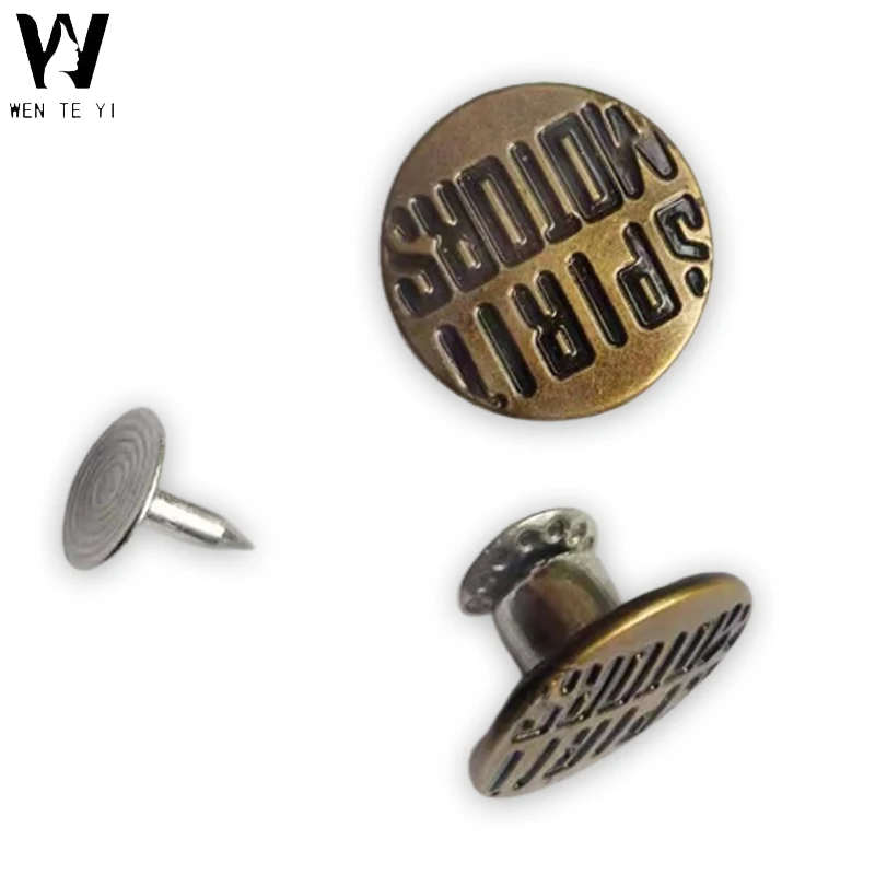 Wholesale vintage customized logo brass alloy metal free jeans buttons clasp bronze denim button thread stud clasp rivets pins