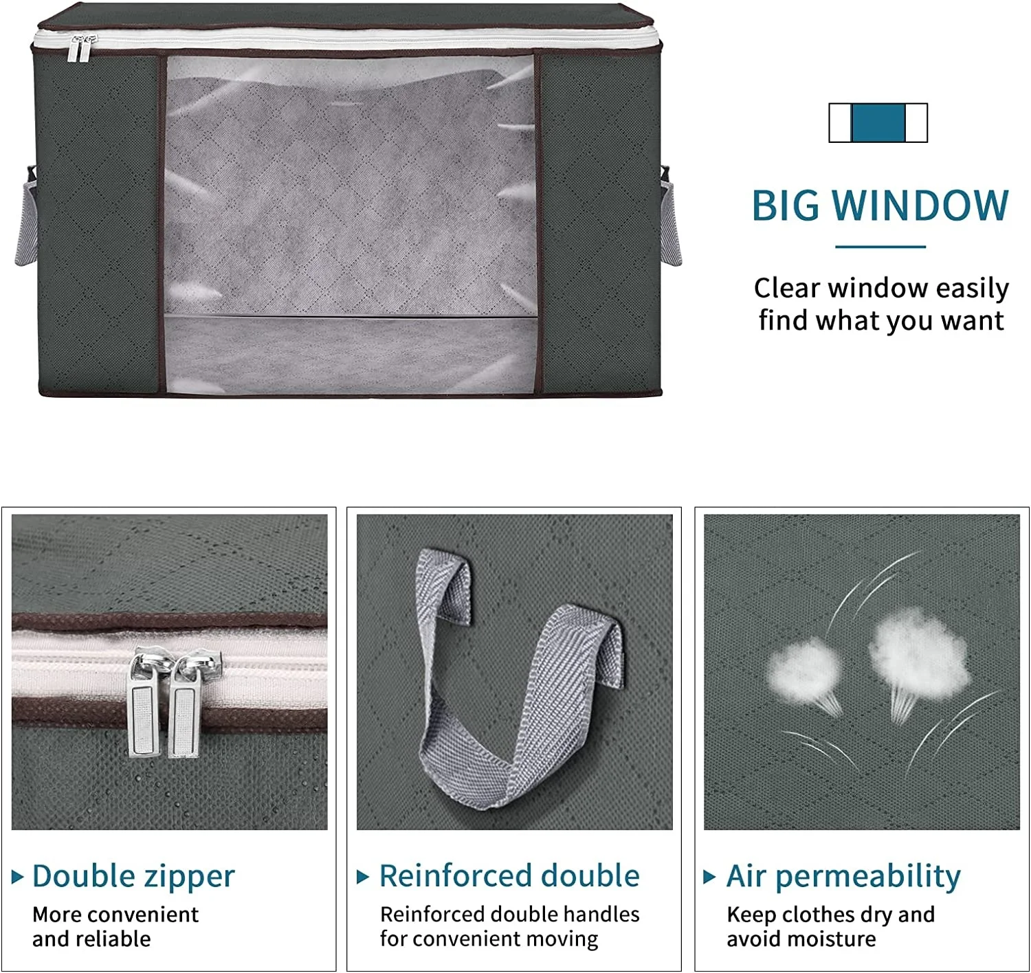 Hot Sale Large Capacity Bag Clear Window Folding Clothes Storage Organizer Fabric Under Bed Storage Bag