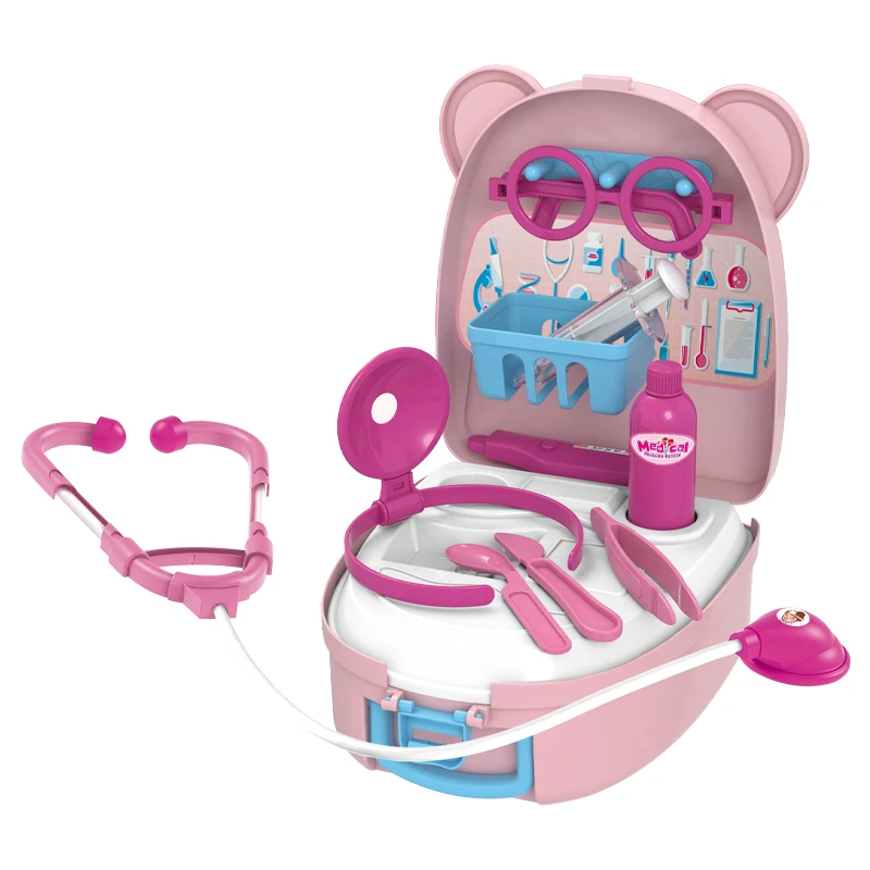 Interesting cute pink schoolbag doctor play set toy pretend play for kids