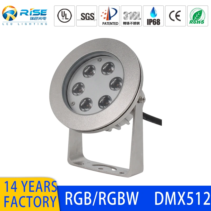 Водонепроницаемый подводный светодиодный прожектор из нержавеющей стали 316L DMX512 rgb/RGBW 36 Вт/18 Вт 12 В/24 В IP68