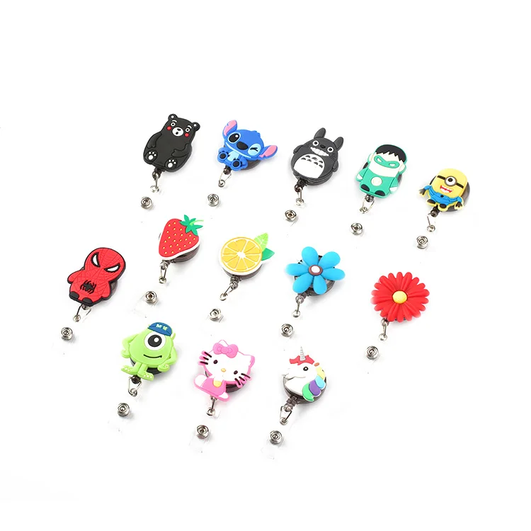 
reel badge lanyard with badge reel carabiner badge reel Cartoon soft rubber pull buckle 