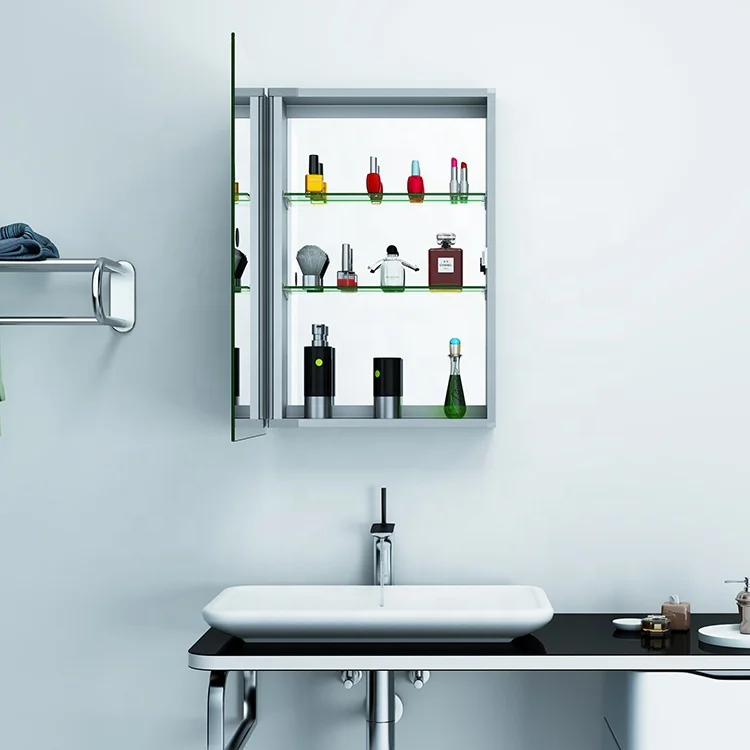 Wall Mounted Flat Rectangle Shape Bathroom Mirror Cabinet