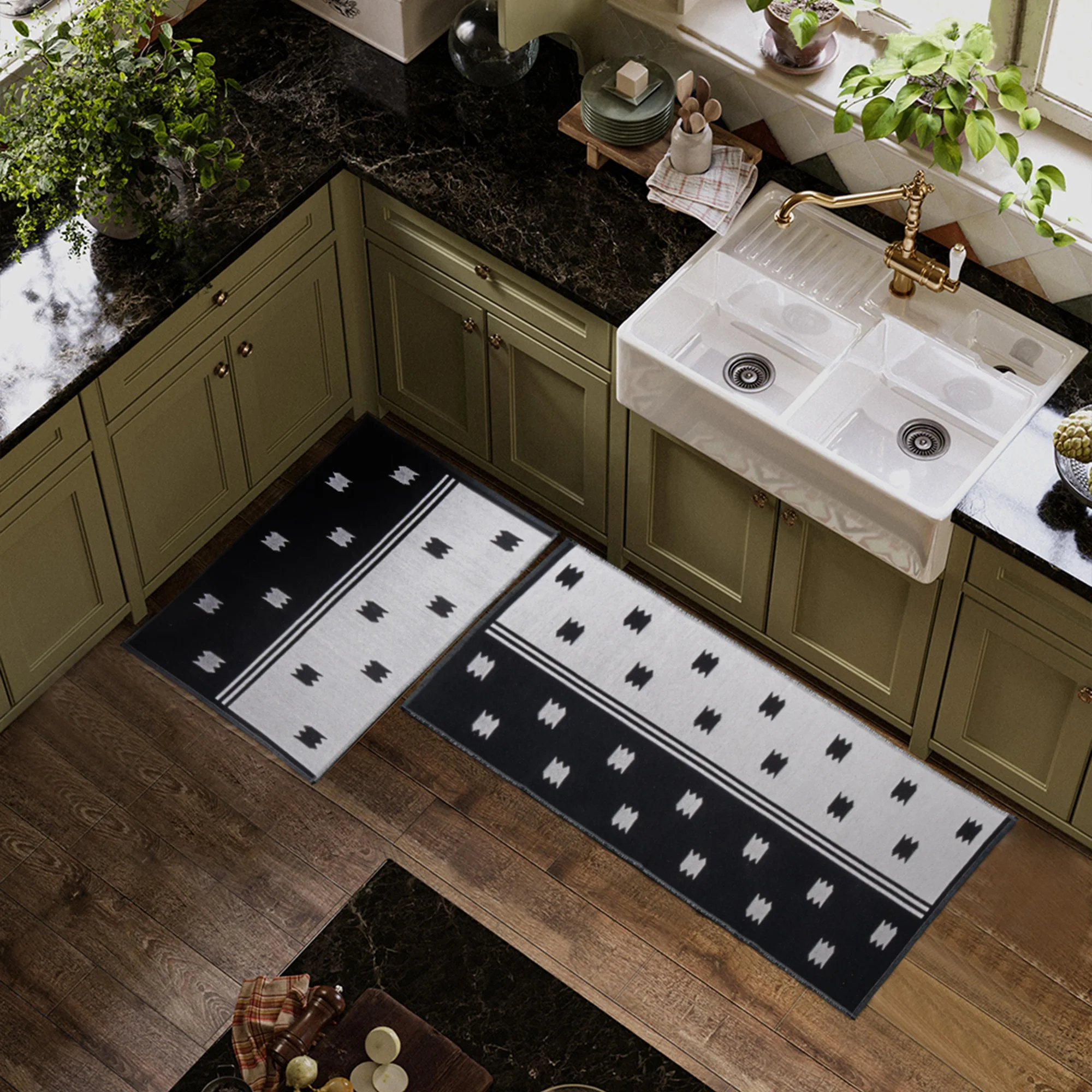 Modern Abstract Geometric Yarn-dyed Jacquard Reversible Use Home Deocrative Kitchen Mats Easy To Fold Store And Clean Mats