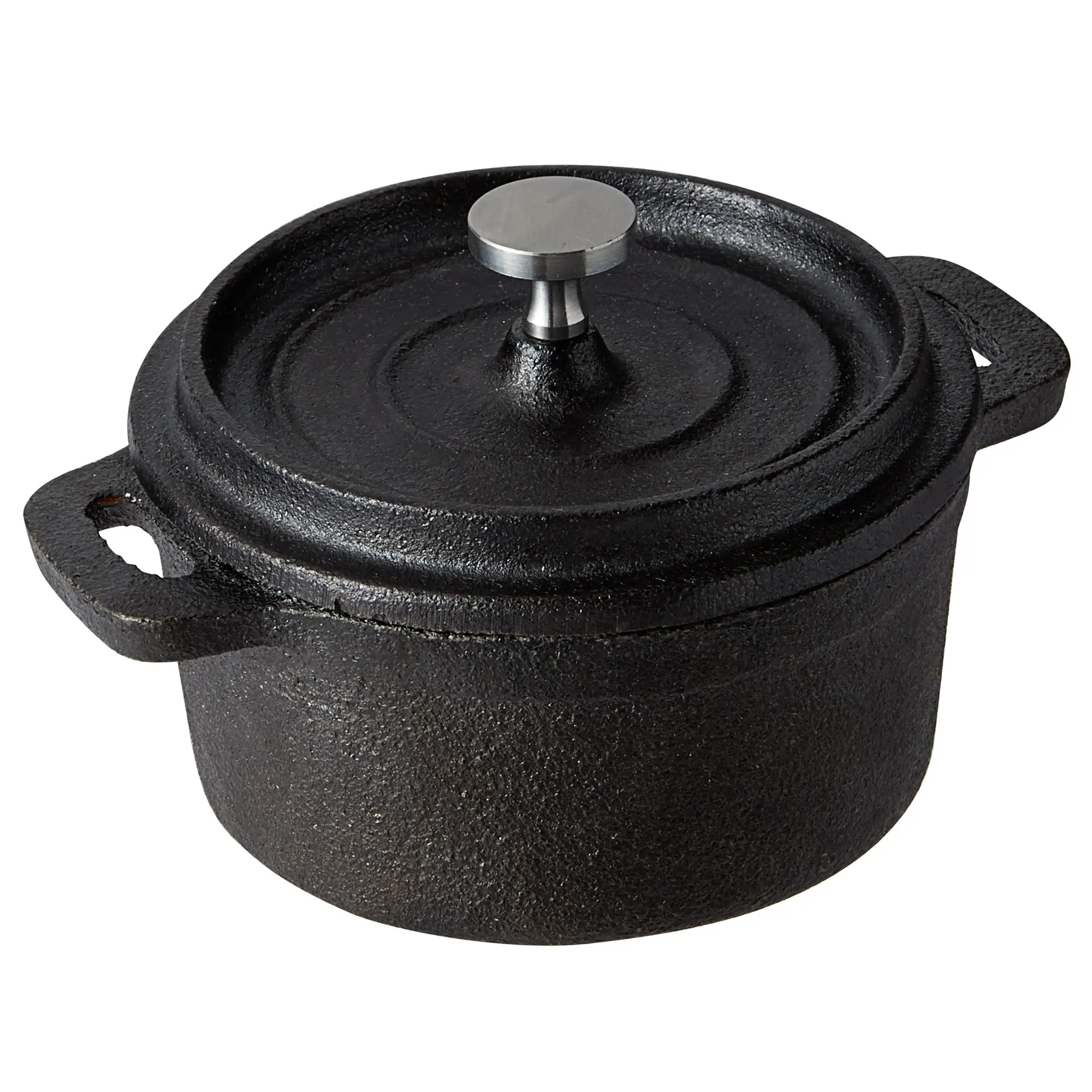 Pre-Seasoned 8 Ounce Cast Iron Mini Dutch Oven Round Cocotte with Lid and Wooden Base Nonstick Coating Cookware for Roasting Pot