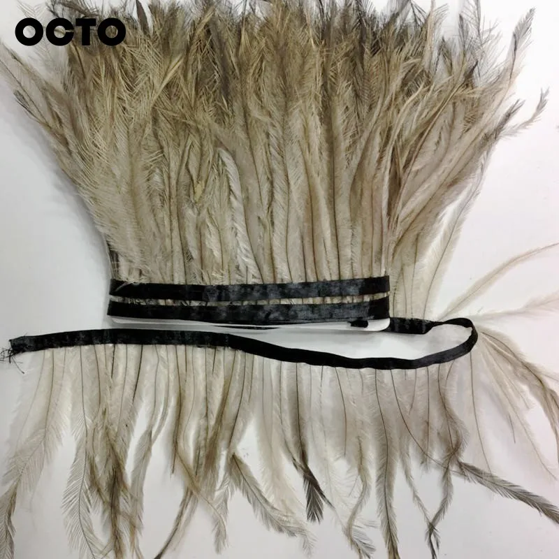 Decorative Clothing Accessory 10-20CM Natural Color Emu Feather Fringe Trim Satin Ribbon Trimming Lace