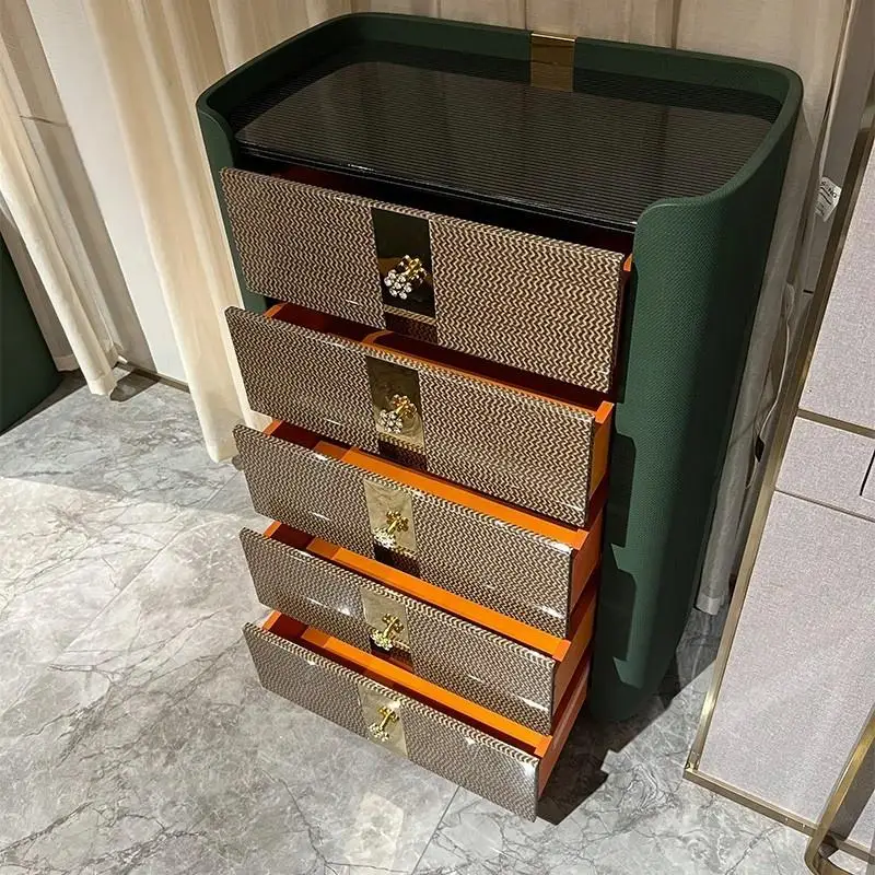good quality luxury design living room cabinet storage wooden drawer leather cover 5 chest of drawers for living room bedroom