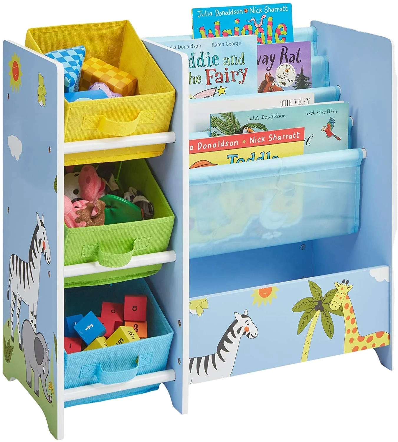 Toffy &Friends WoodenFunctional Kids Multi Bin Toy Organizer Toy Storage Shelf Magazine Shelf