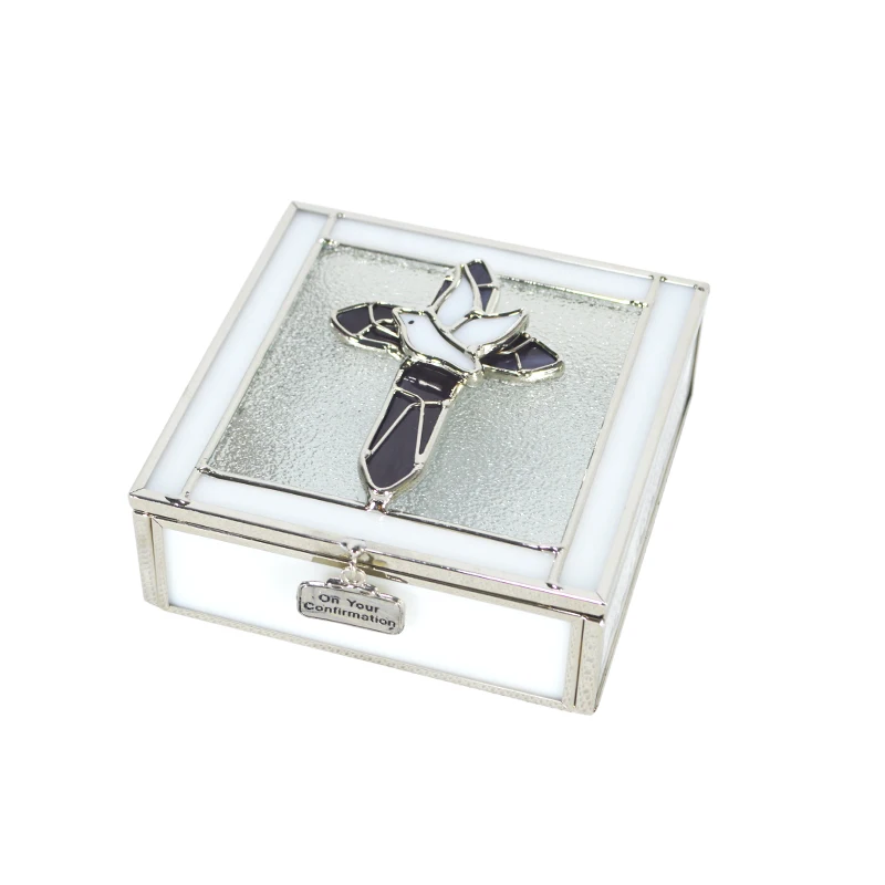 Factory wholesale custom stained glass box, Christian Cross jewelry box decoration gifts