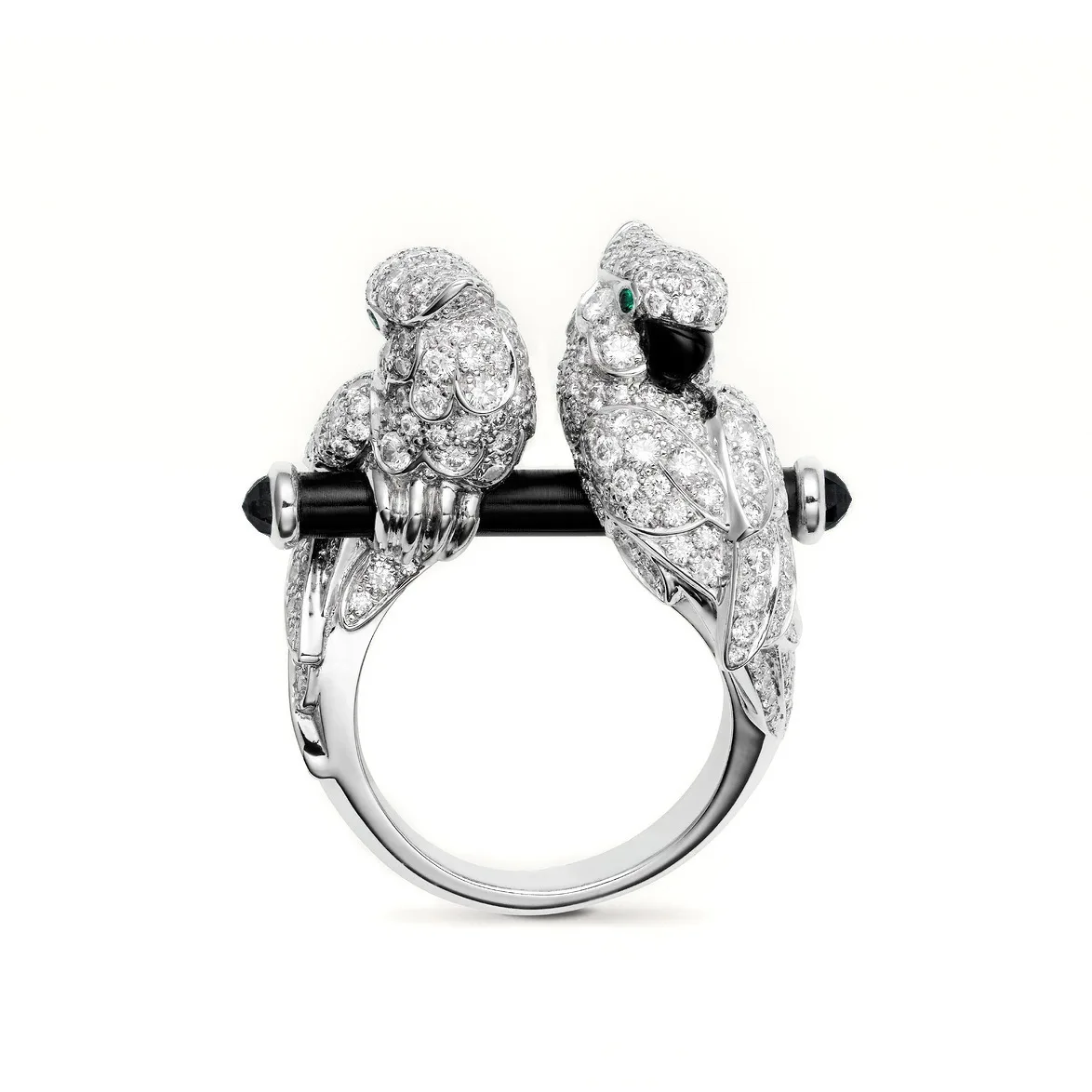 925 Silver Gold-plated High Carbon Diamond Zircon Enamel Paraiba Bird Ring Cocktail Dinner Parrot Ring