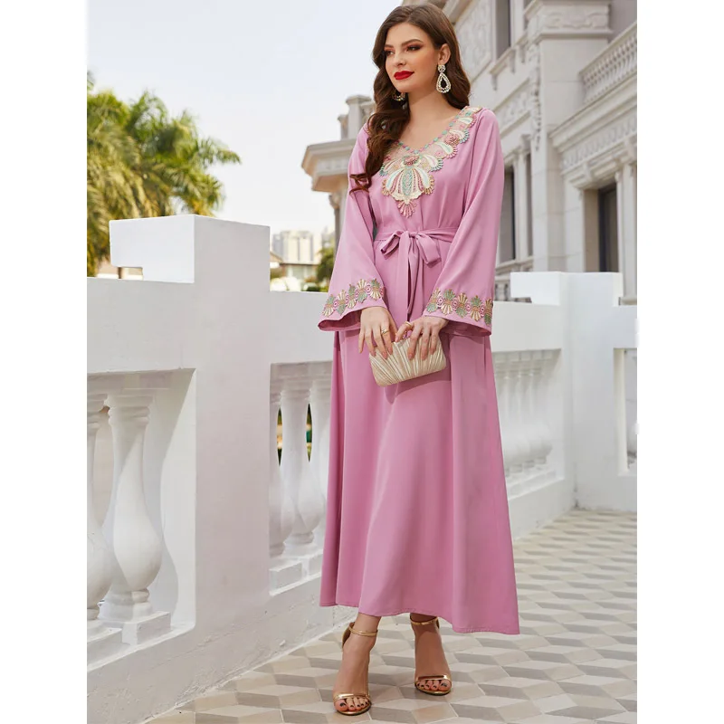 Ladies party dress Wholesale cotton gown Dubai Arabian Desi Ladies pink dress