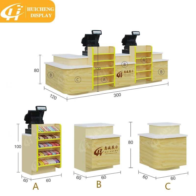 Chain shop frond desk standing wooden counter table boutique cashier counter