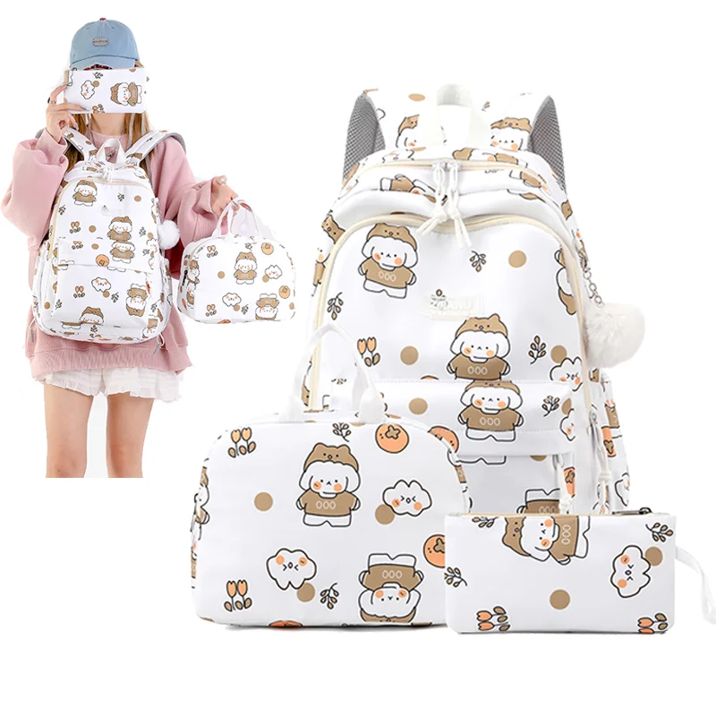 2024 fashion mochilas escolares cute printing Girls kids school bags 3pcs set with lunch bag middle students children backpacks