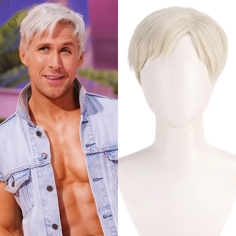 Wholesale Fashion Short Wig White Heat Resistant Synthetic Wig Natural Straight Hair Chemical Fiber Wig Mature Men