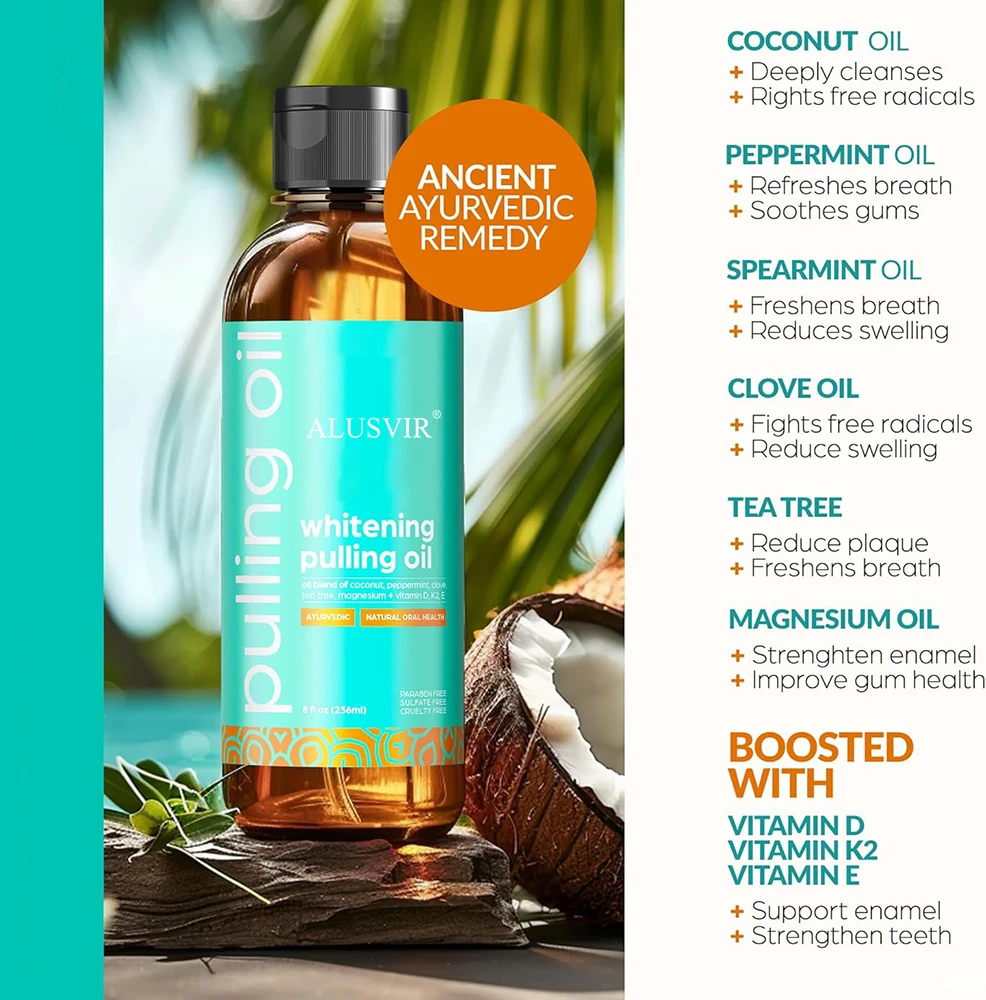 Wholesale Natural Oral Care Mouthwash Private Label Teeth Whitening Coconut Mint Pulling Oil Mouth Wash For Mouth Gum Health