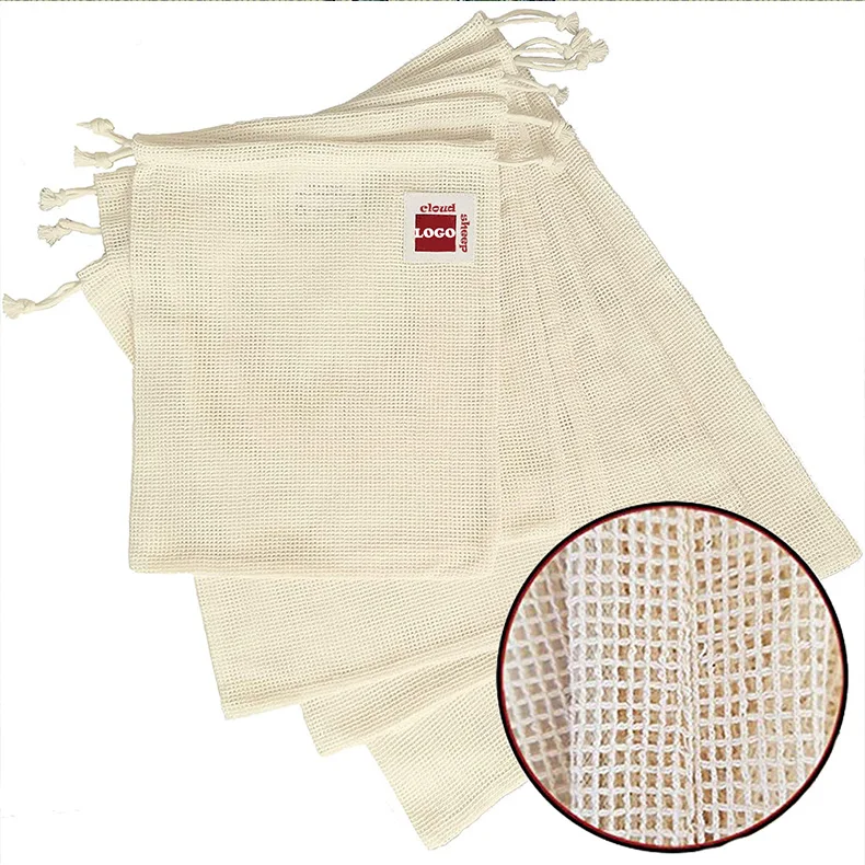 Organic Cotton Reusable Product Mesh Bag For Fruits And Vegetable Mesh Net Bag Eco Friendly Reusable Shopping Bag