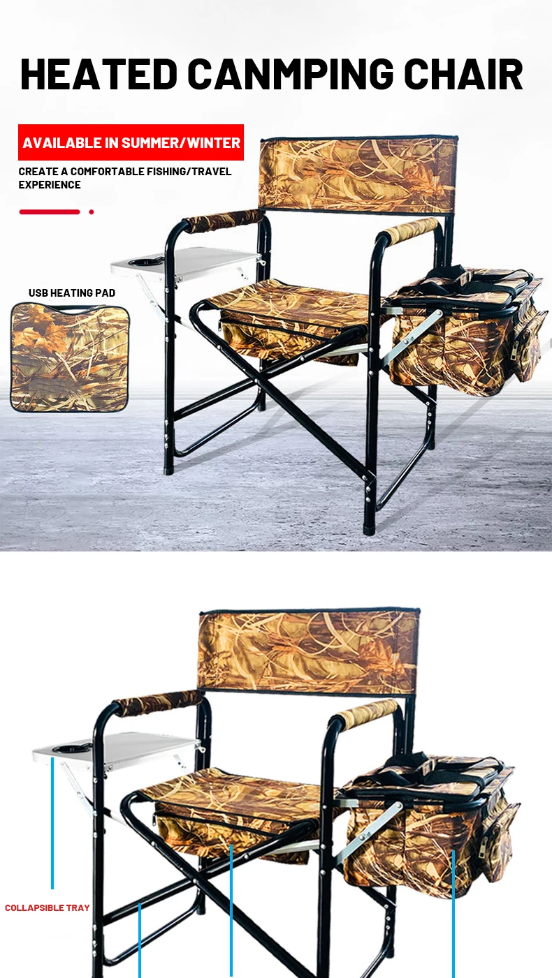 Кемпинговое кресло с подогревом, уличный складной стул для кемпинга с usb-зарядкой и подогревающейся подушкой