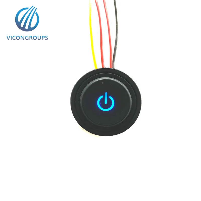Illuminated push button switch with cable Illuminated symbol customized with cable